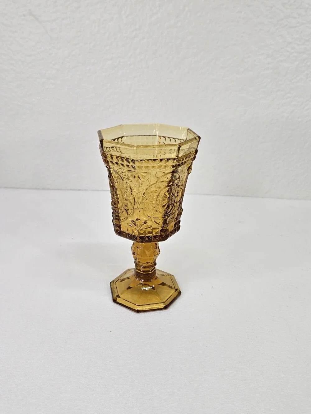 Strawberry Street Vatican 8oz Amber Red Wine Glass Embossed Goblet VTG Regency